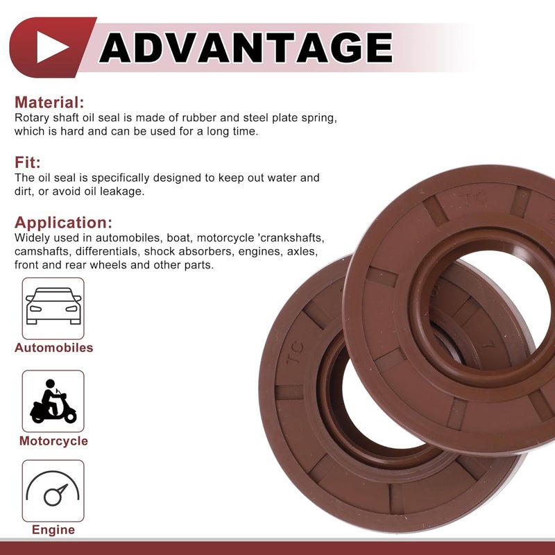 HEROFFIX Universal Oil Seal TC Seal Ring Rotary Shaft Seal 22x48x7mm High Pressure FKM Rubber Brown 2 Pcs - Image 4